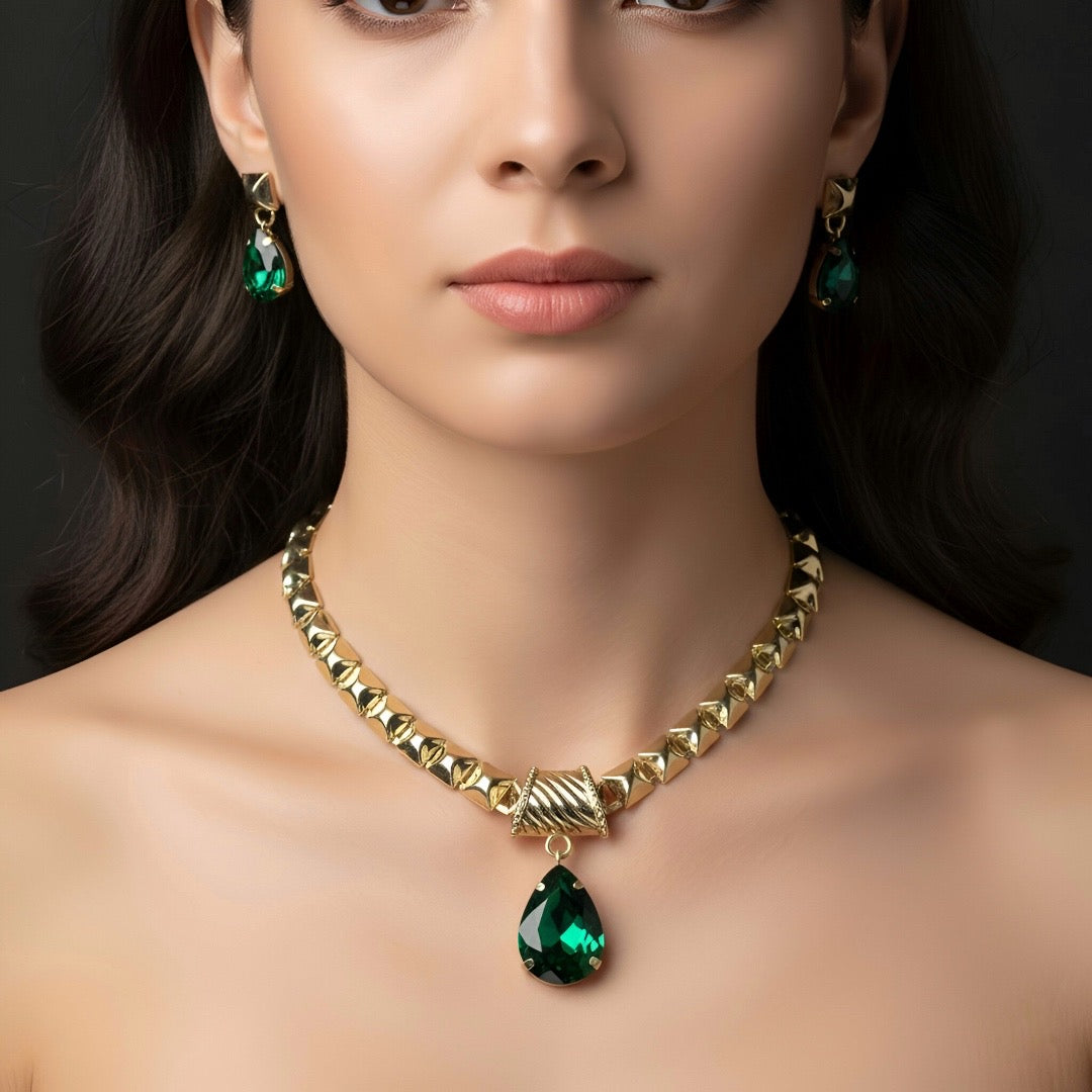 ROSIVAA Emerald Teardrop Geometric Jewelry Set