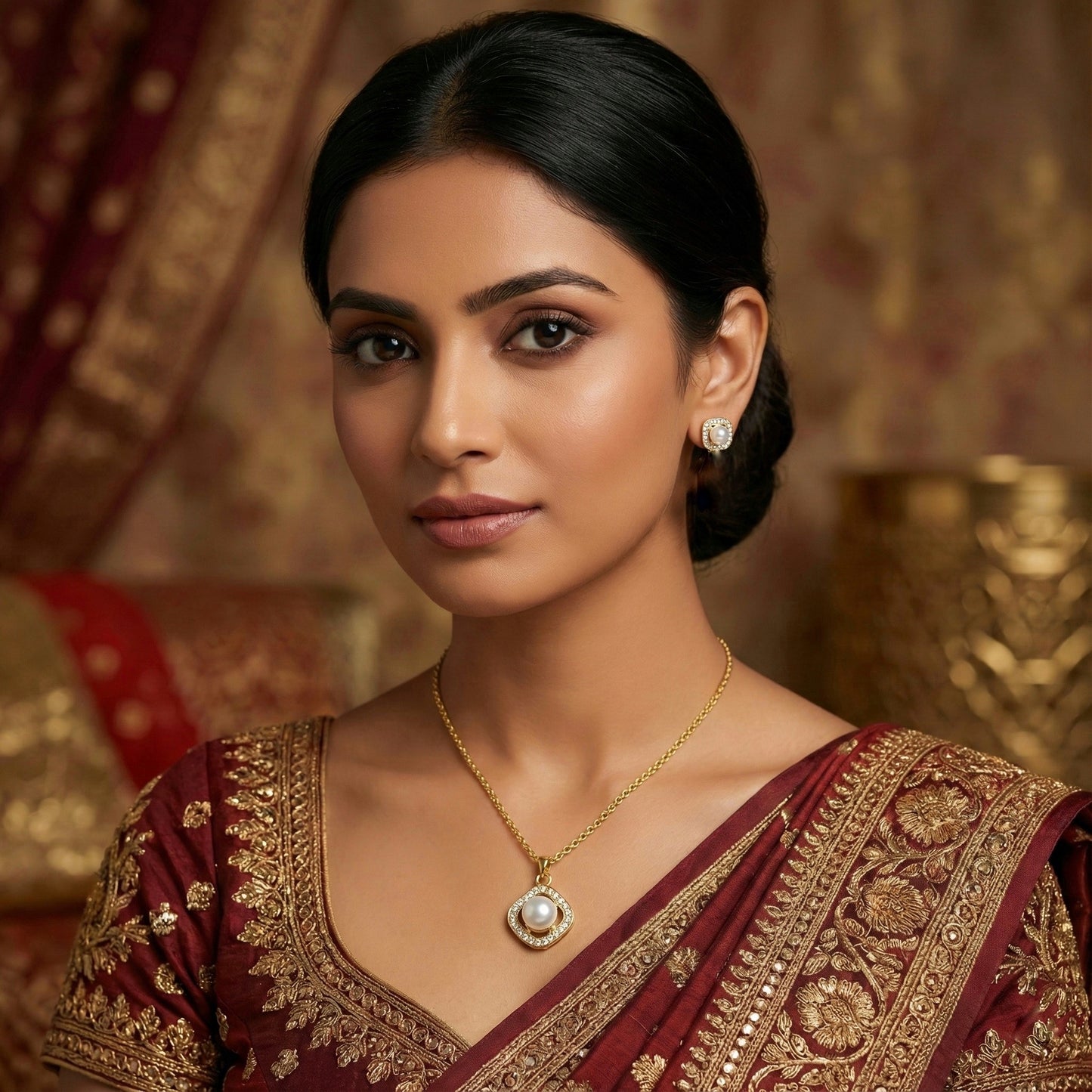 ROSIVAA Royal Halo: Pearl Pendant & Studs Set