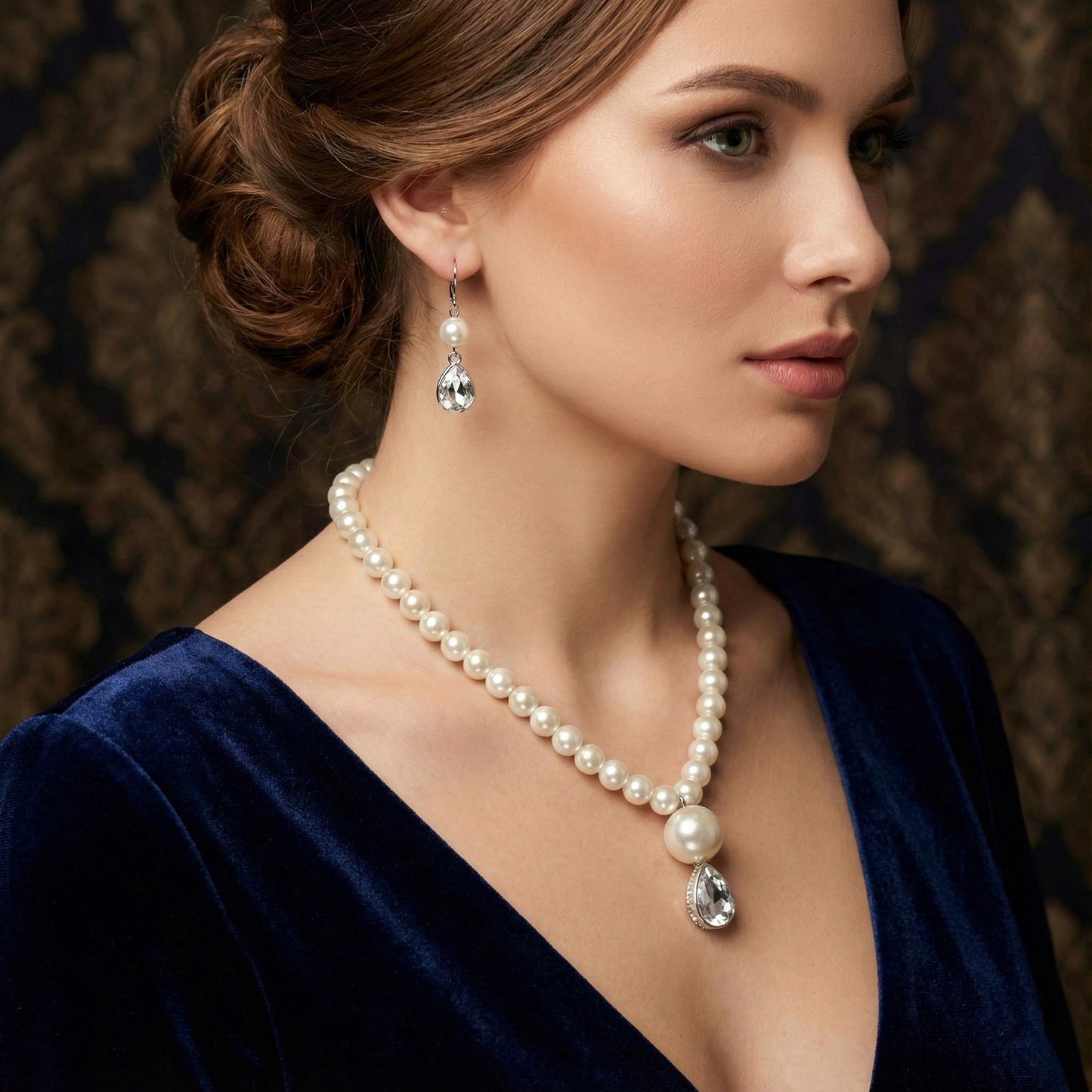 ROSIVAA Classic Radiance: Pearl & Crystal Drop Set