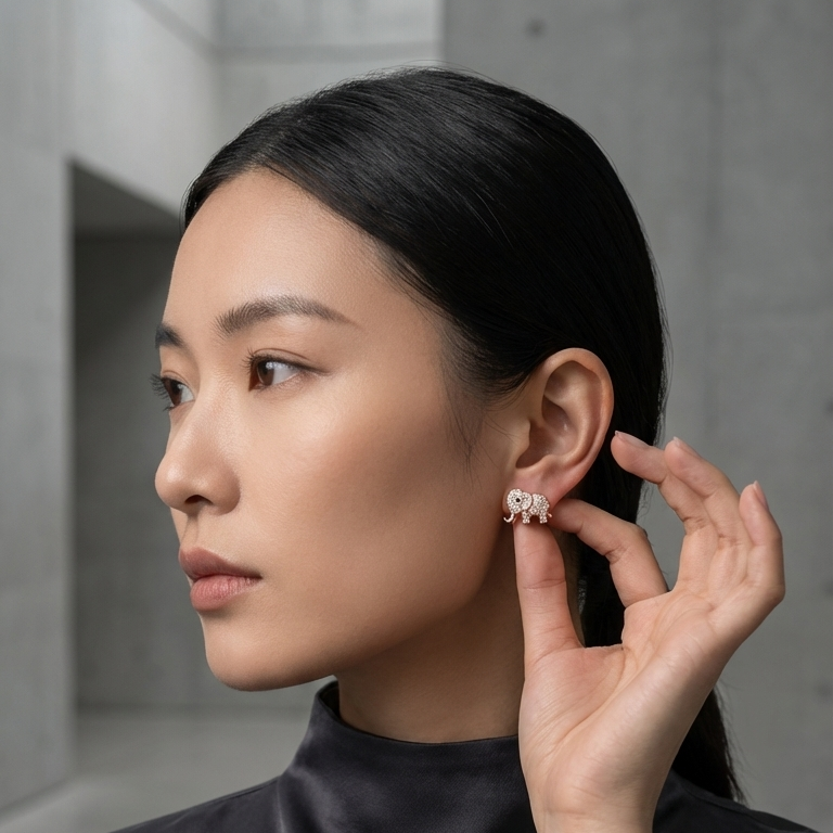ROSIVAA Gold Pavé Elephant Crystal Studs
