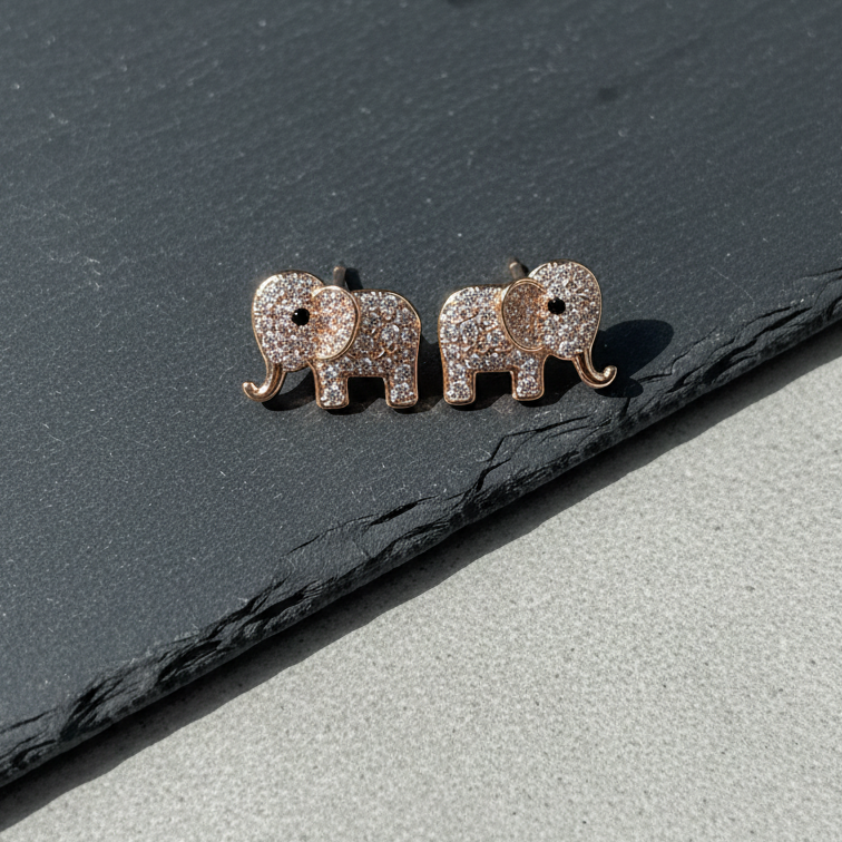 ROSIVAA Gold Pavé Elephant Crystal Studs