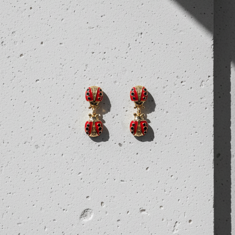 ROSIVAA Red Enamel Ladybug Studs