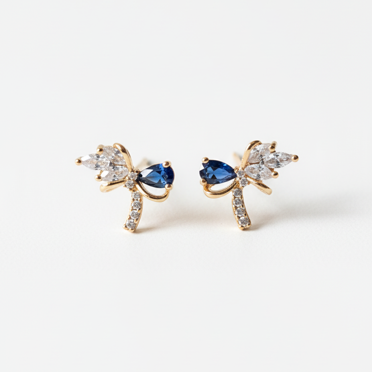 ROSIVAA Blue Sapphire Bow Studs
