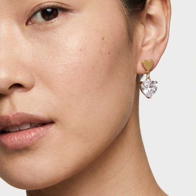 ROSIVAA Gold Heart Crystal Drop Earrings