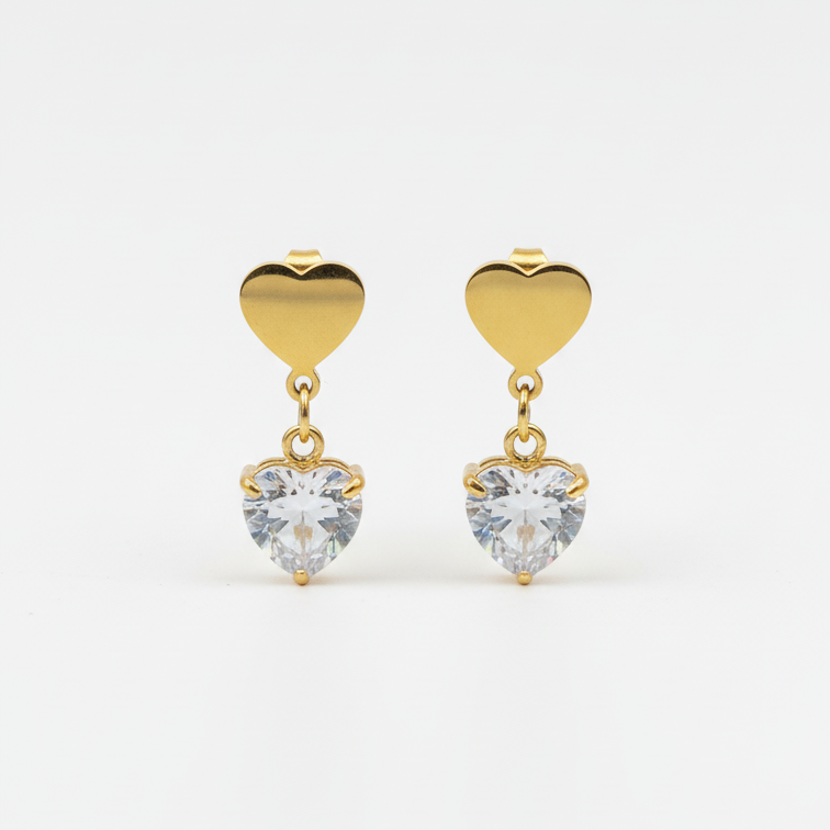 ROSIVAA Gold Heart Crystal Drop Earrings