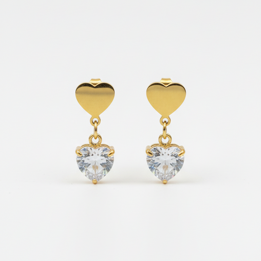 ROSIVAA Gold Heart Crystal Drop Earrings