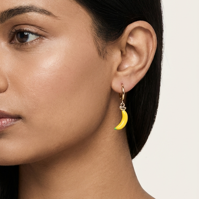 ROSIVAA Yellow Banana Enamel Hoop Earrings