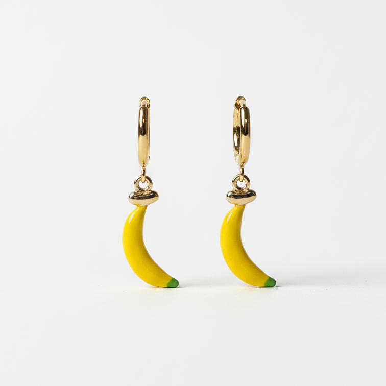 ROSIVAA Yellow Banana Enamel Hoop Earrings