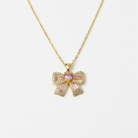 ROSIVAA Pink Ribbon Bow Necklace