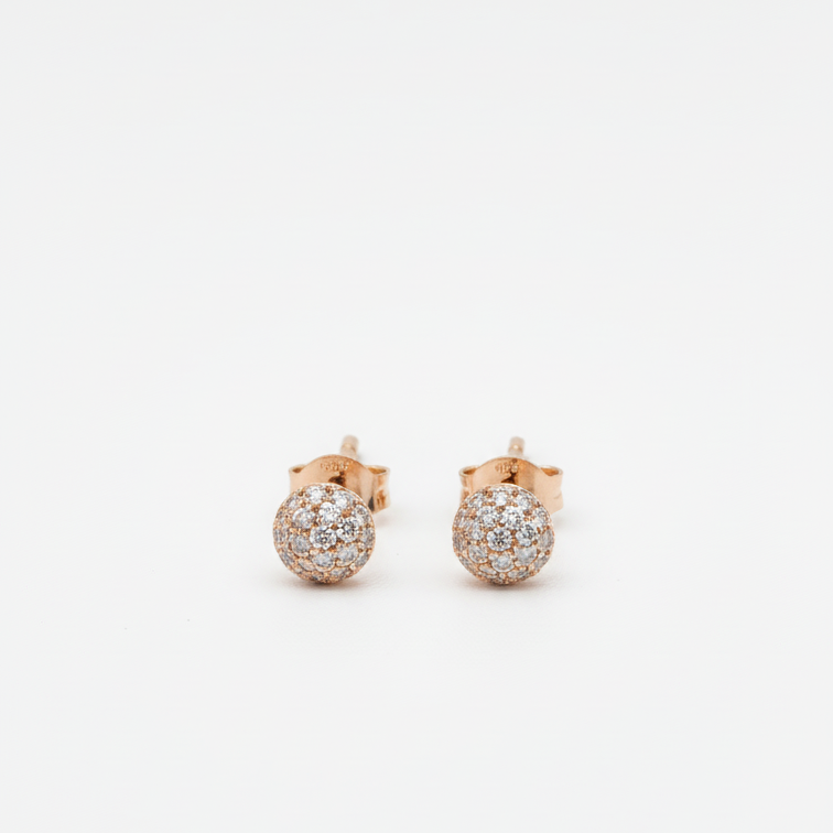 ROSIVAA Rose Gold Pave Ball Studs