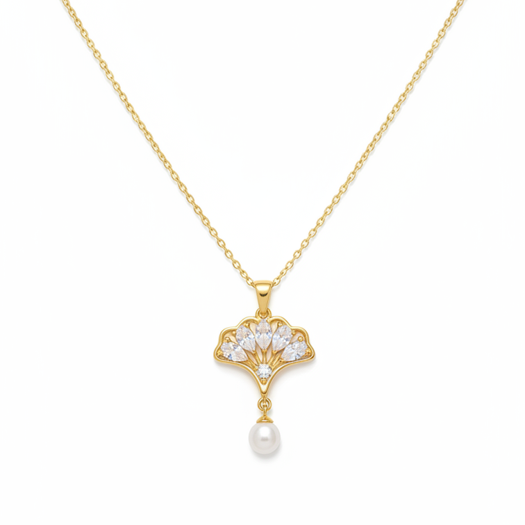 ROSIVAA Pearl Fan Pendant Necklace