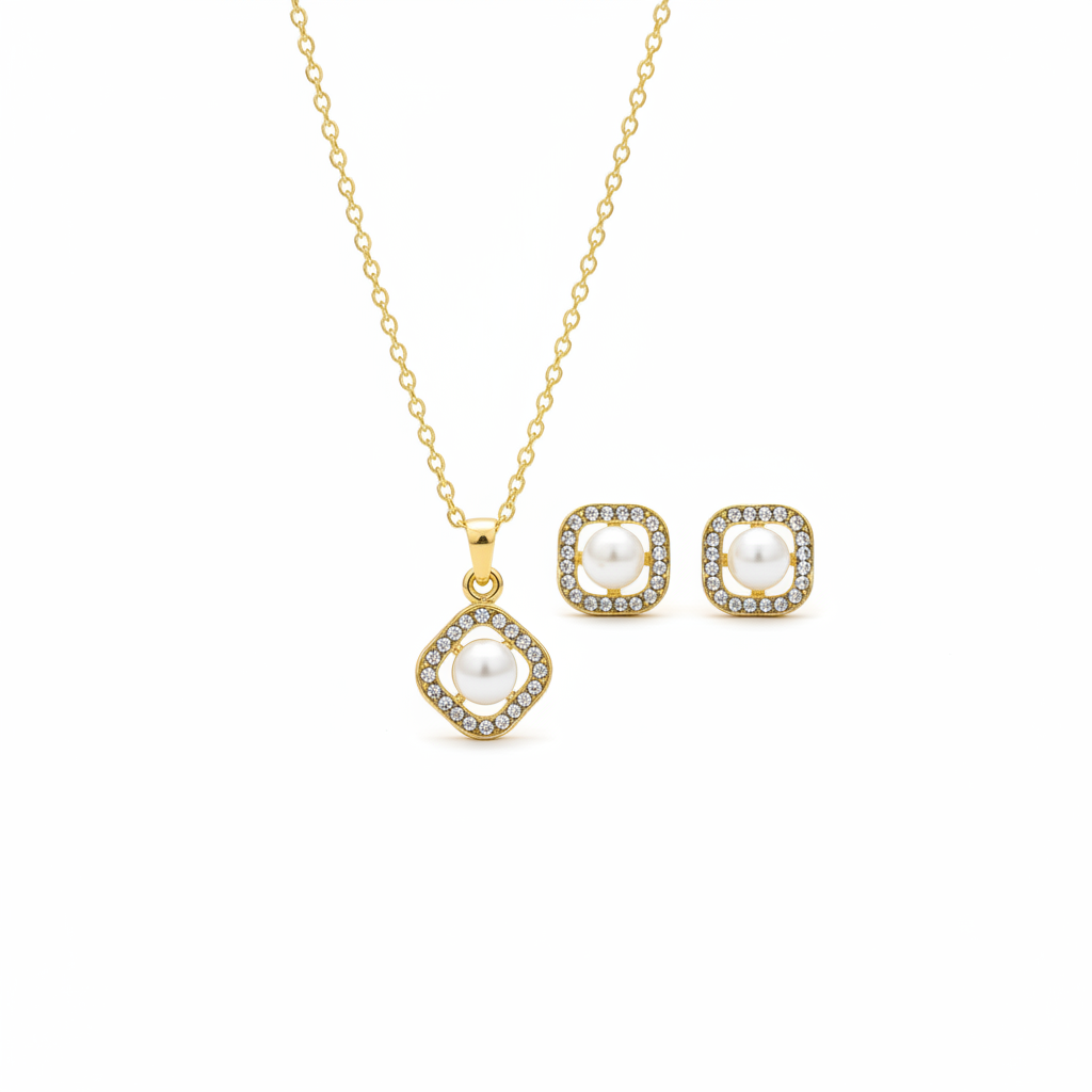 ROSIVAA Royal Halo: Pearl Pendant & Studs Set