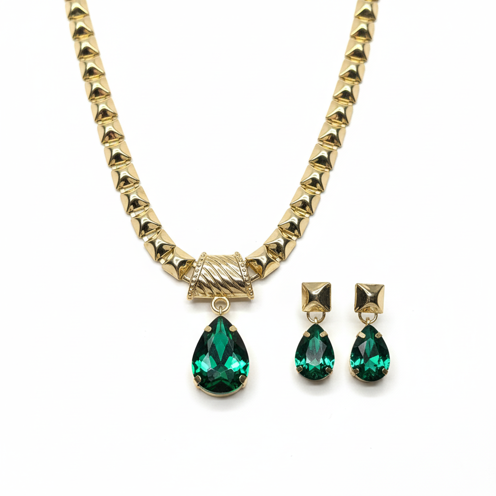 ROSIVAA Emerald Teardrop Geometric Jewelry Set