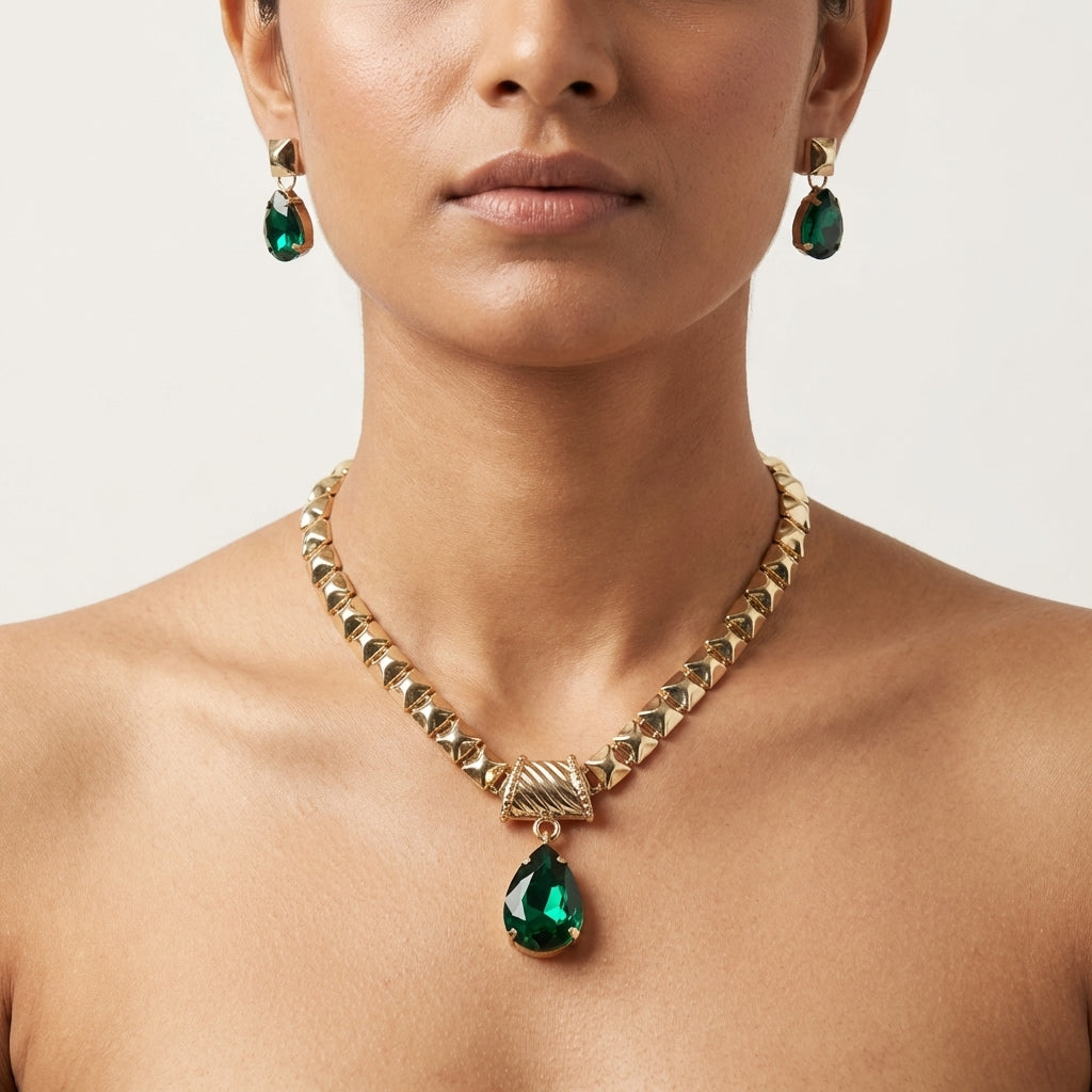 ROSIVAA Emerald Teardrop Geometric Jewelry Set