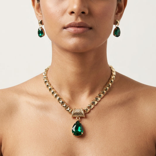 ROSIVAA Emerald Teardrop Geometric Jewelry Set