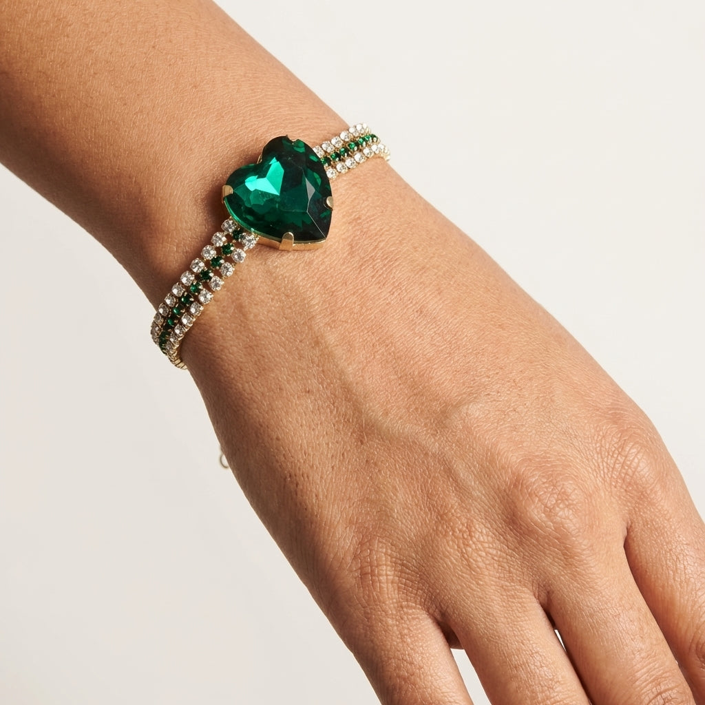 ROSIVAA Emerald Heart Triple-Row Tennis Bracelet
