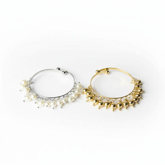 ROSIVAA Pearl & Gold Bead Dangle Bangles
