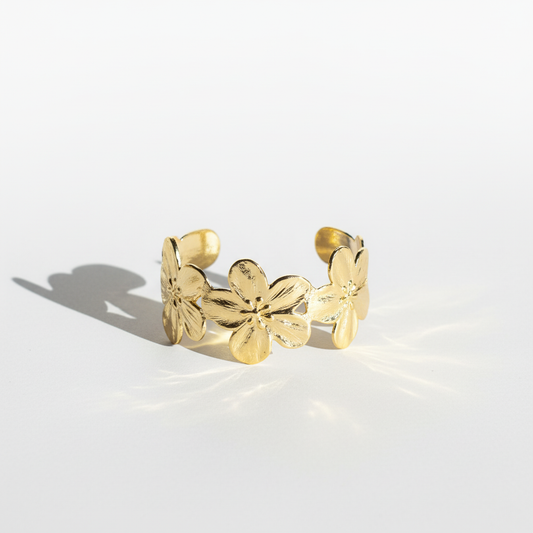 ROSIVAA Gold Textured Floral Cuff Bracelet