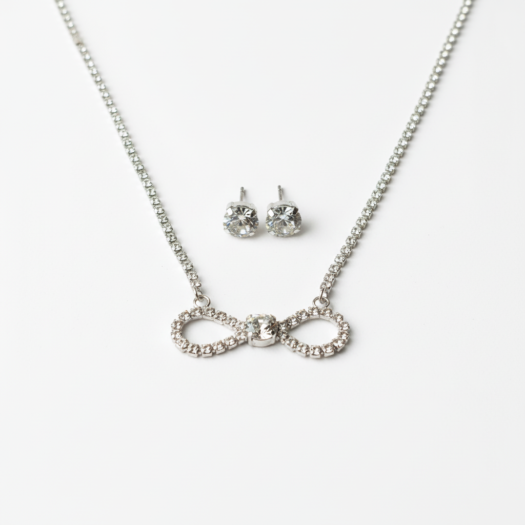 ROSIVAA Silver Crystal Bow & Infinity Jewelry Set