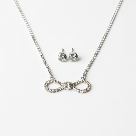 ROSIVAA Silver Crystal Bow & Infinity Jewelry Set