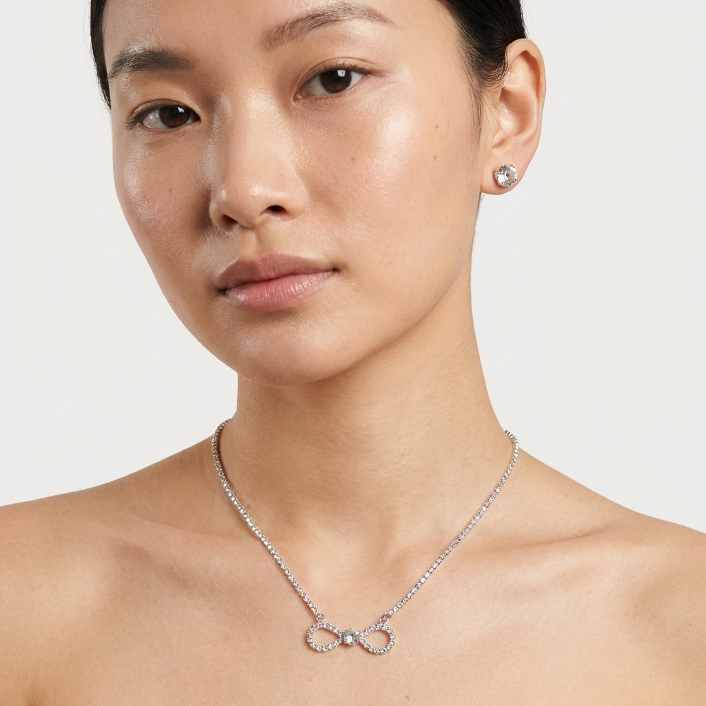 ROSIVAA Silver Crystal Bow & Infinity Jewelry Set