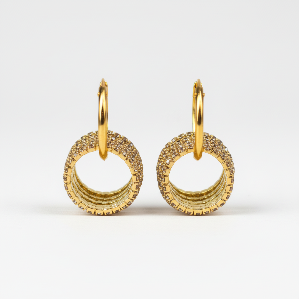 ROSIVAA Gold Multi-Ring Crystal Charm Hoops