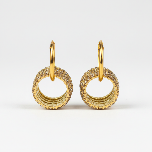 ROSIVAA Gold Multi-Ring Crystal Charm Hoops