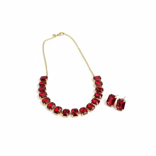 ROSIVAA Ruby Red Emerald-Cut Jewelry Set