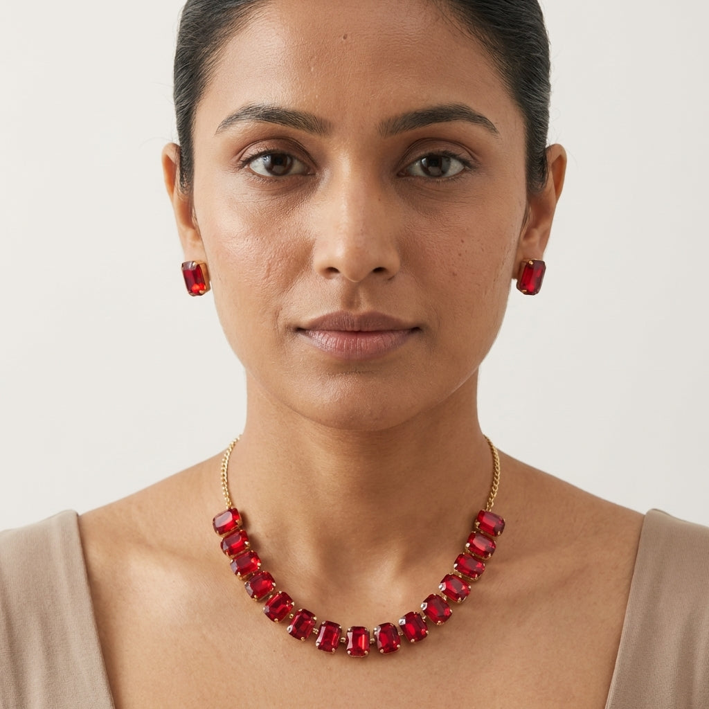 ROSIVAA Ruby Red Emerald-Cut Jewelry Set