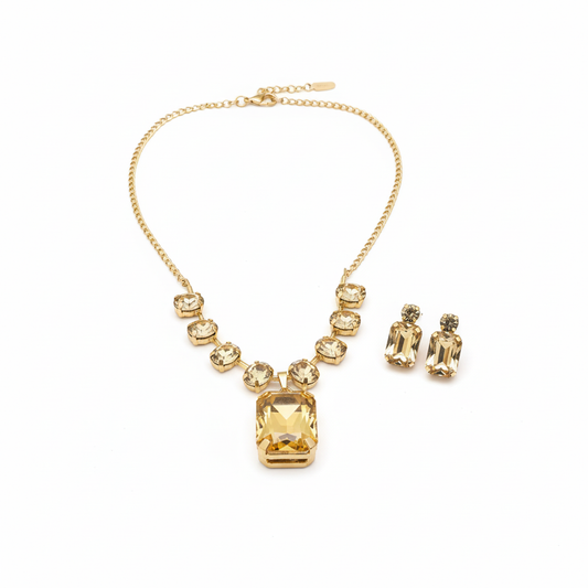 ROSIVAA Champagne Crystal Emerald-Cut Jewelry Set