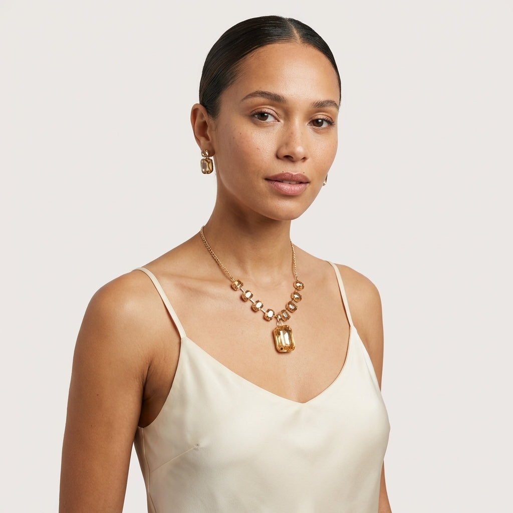 ROSIVAA Champagne Crystal Emerald-Cut Jewelry Set