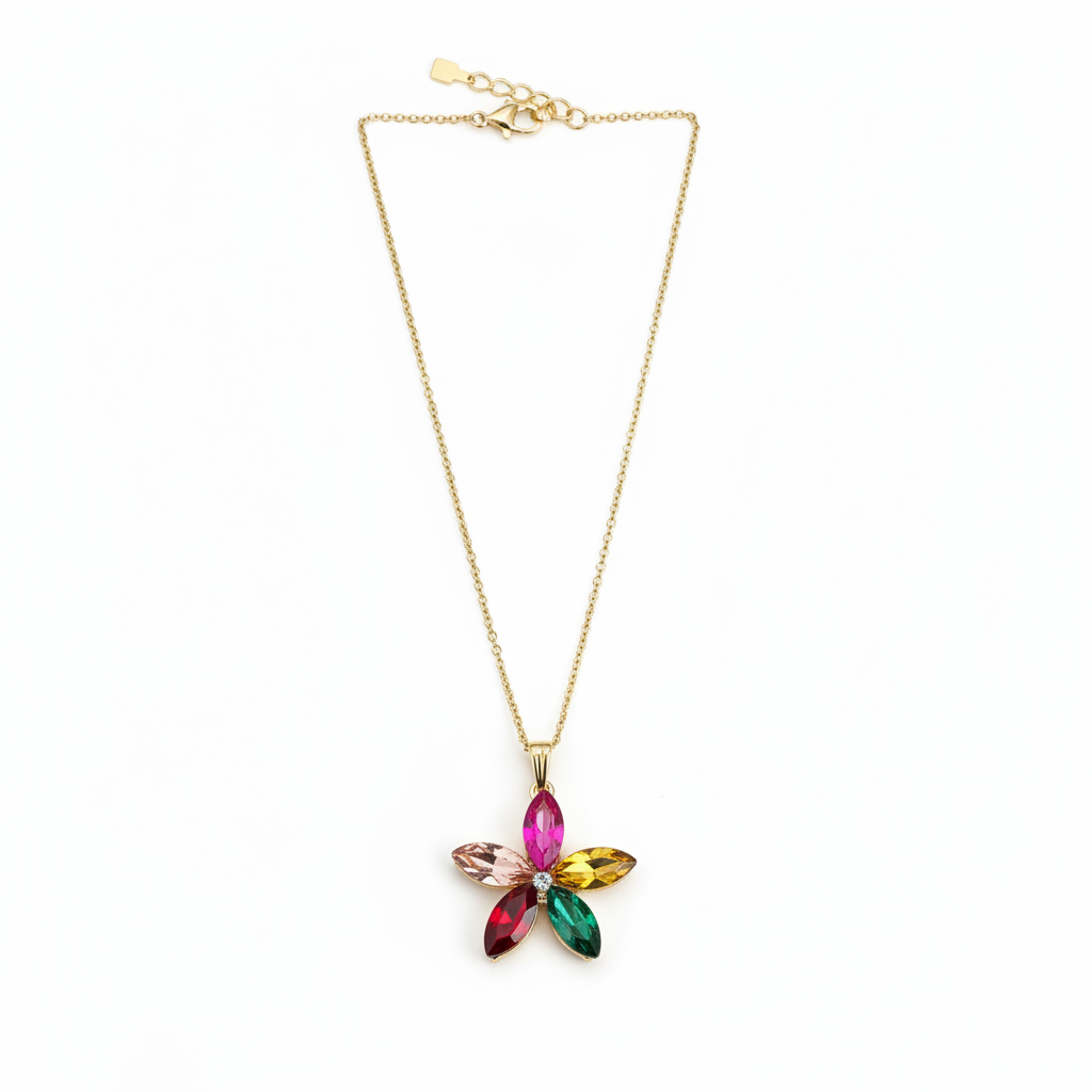 ROSIVAA Vibrant Multicolor Crystal Flower Necklace