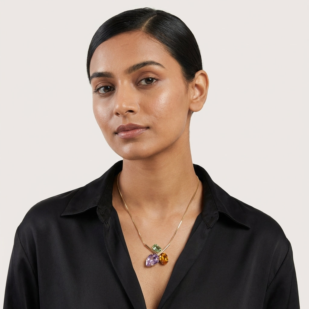ROSIVAA Pastel Multi-Stone Geometric Necklace
