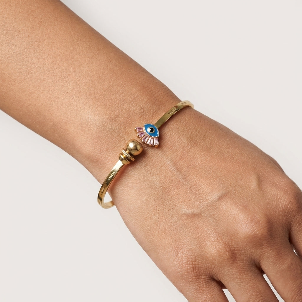 ROSIVAA Gold Evil Eye Baguette Bangle