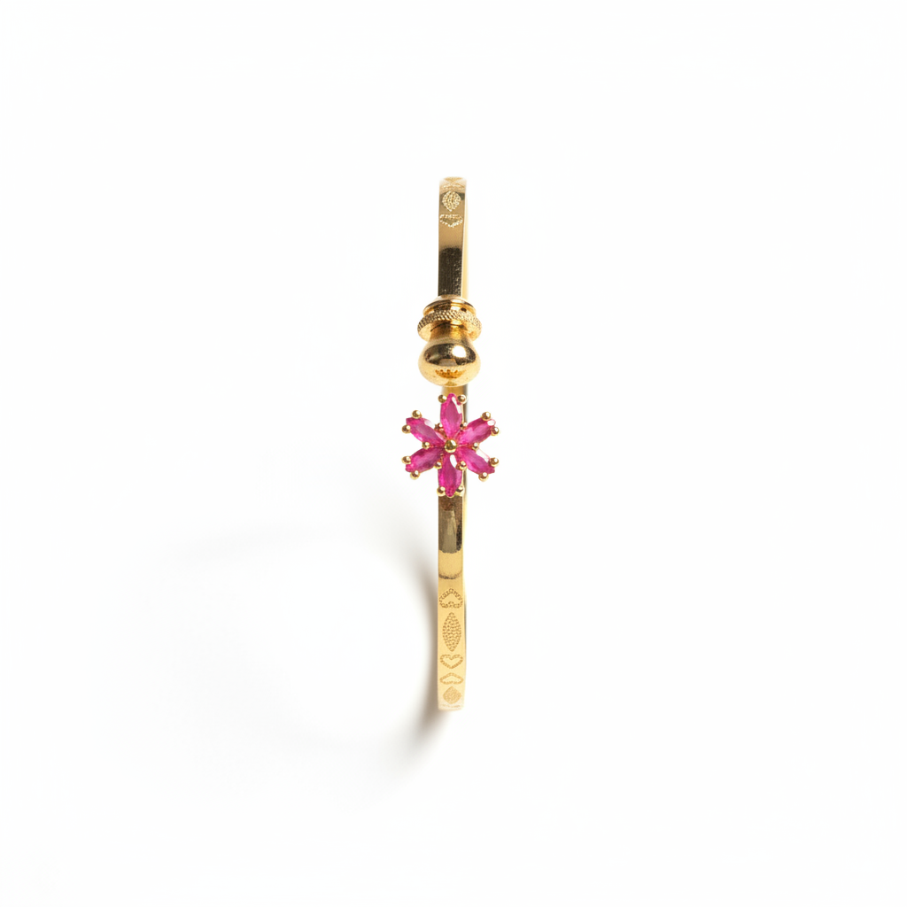 ROSIVAA Gold Pink Floral Crystal Bangle