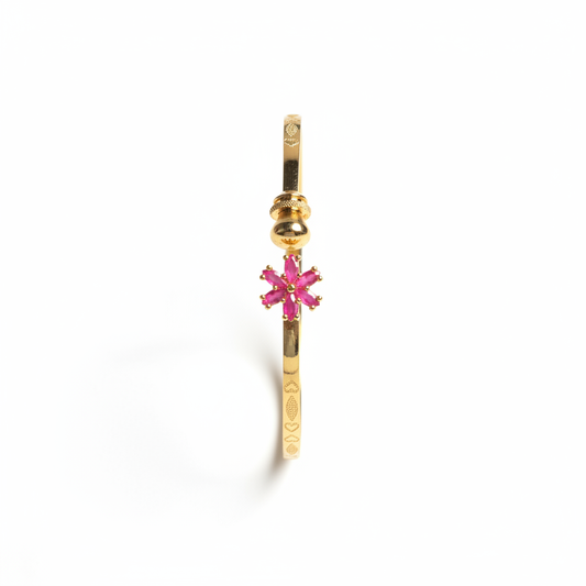 ROSIVAA Gold Pink Floral Crystal Bangle