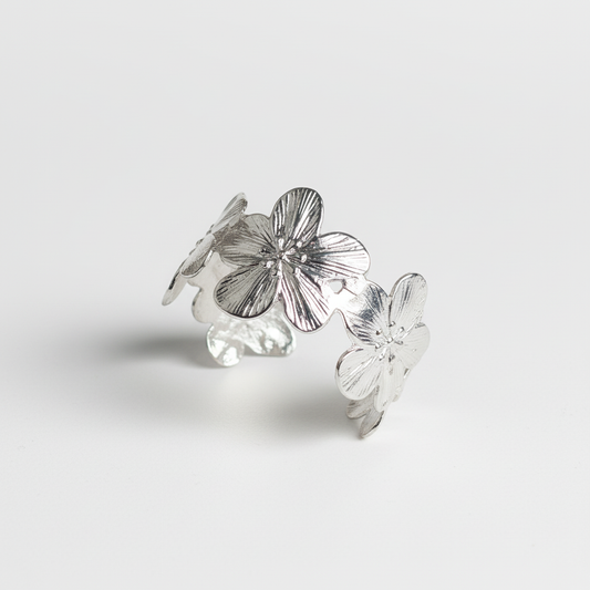 ROSIVAA Silver Textured Floral Cuff Bracelet