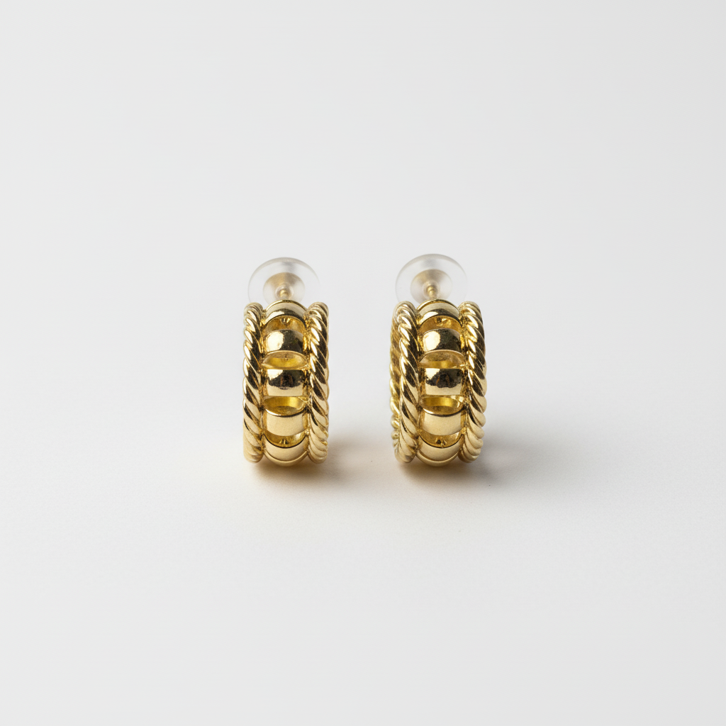 ROSIVAA Gold Textured Rope Hoop Studs
