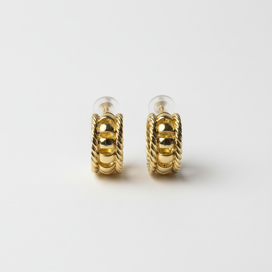 ROSIVAA Gold Textured Rope Hoop Studs