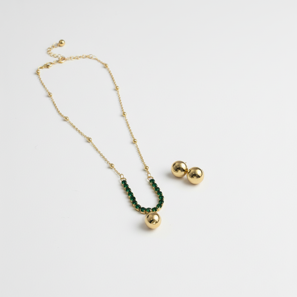 ROSIVAA Gold Emerald Crystal Ball Jewelry Set
