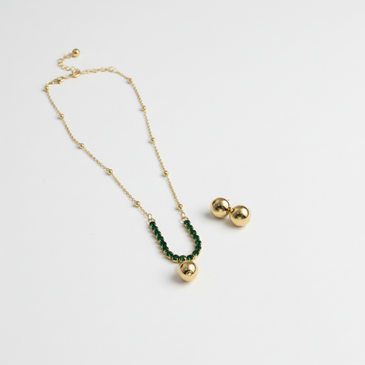 ROSIVAA Gold Emerald Crystal Ball Jewelry Set