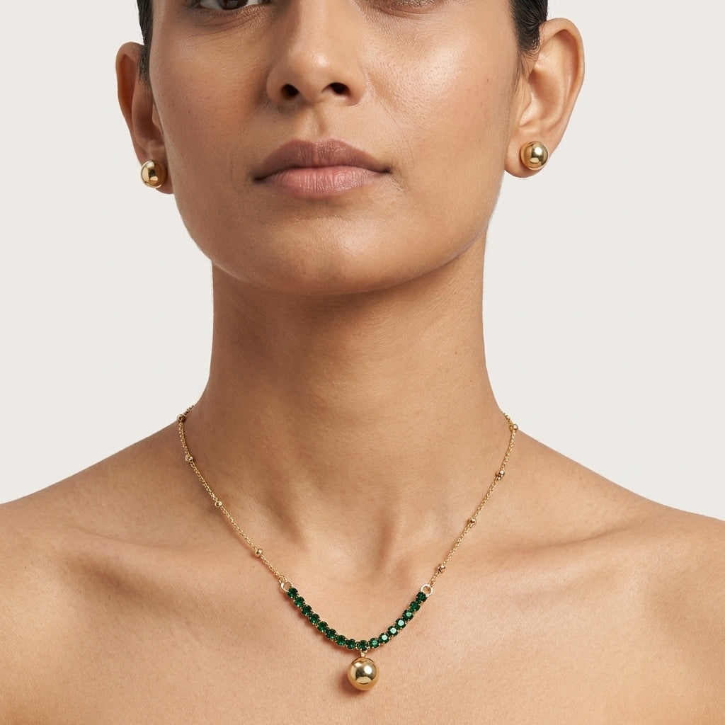 ROSIVAA Gold Emerald Crystal Ball Jewelry Set