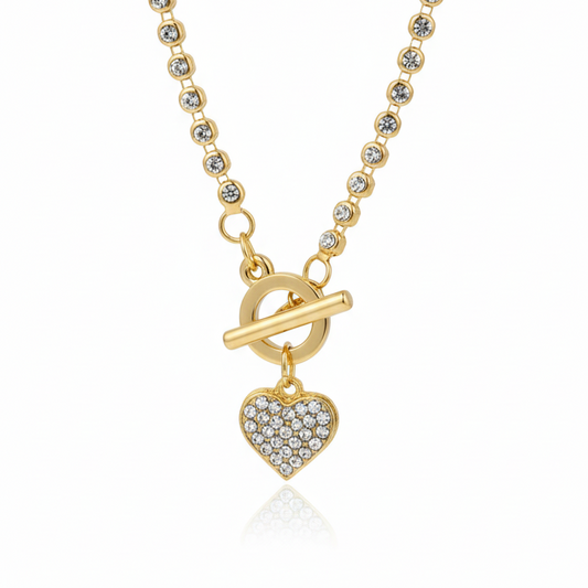 ROSIVAA Gold Crystal Heart Toggle Necklace