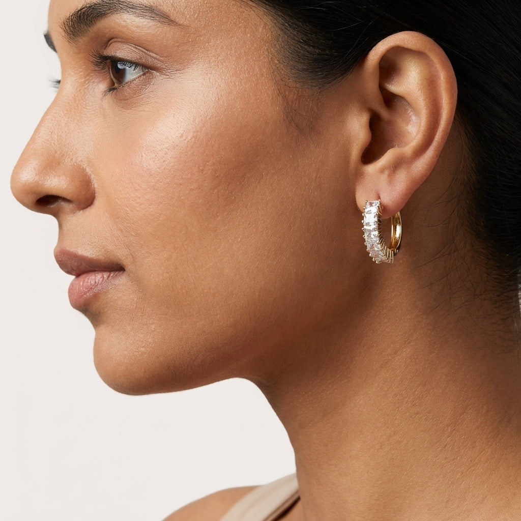 ROSIVAA Gold Baguette Crystal Hoop Earrings