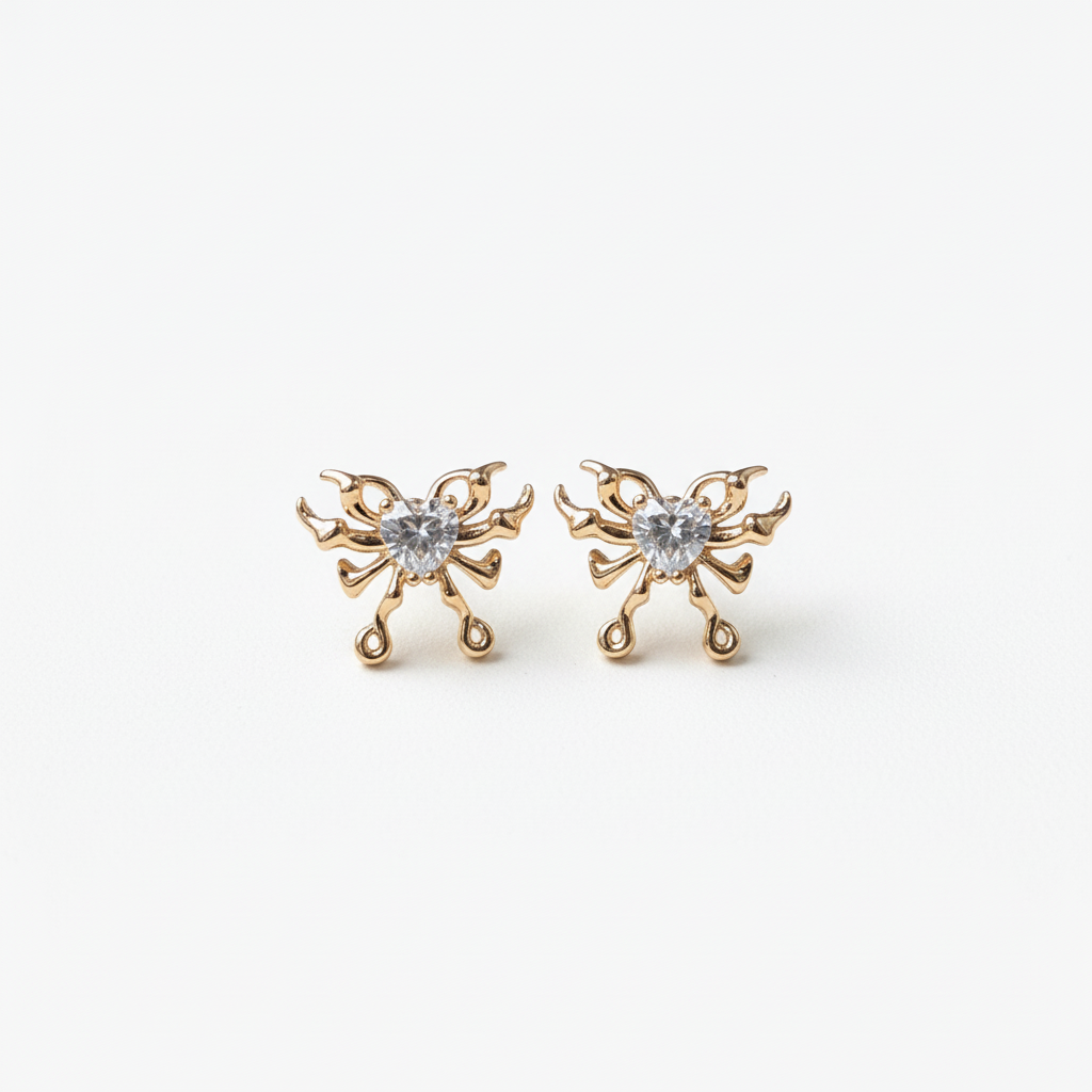 ROSIVAA Gold Heart Winged Butterfly Studs