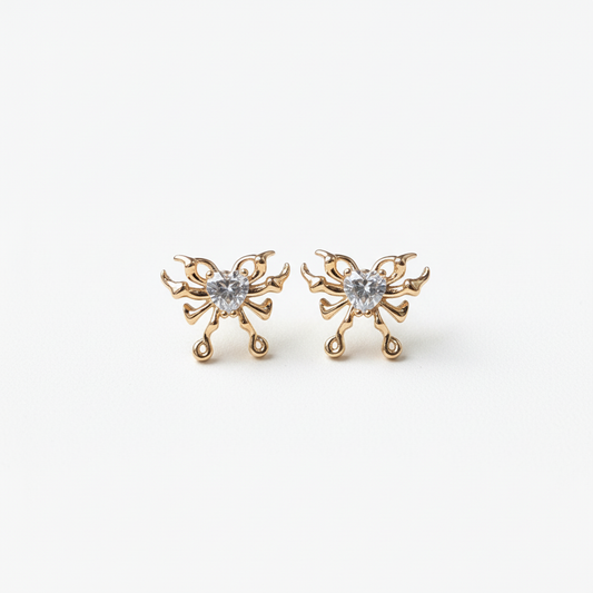 ROSIVAA Gold Heart Winged Butterfly Studs