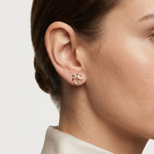 ROSIVAA Gold Palm Tree Crystal Stud Earrings