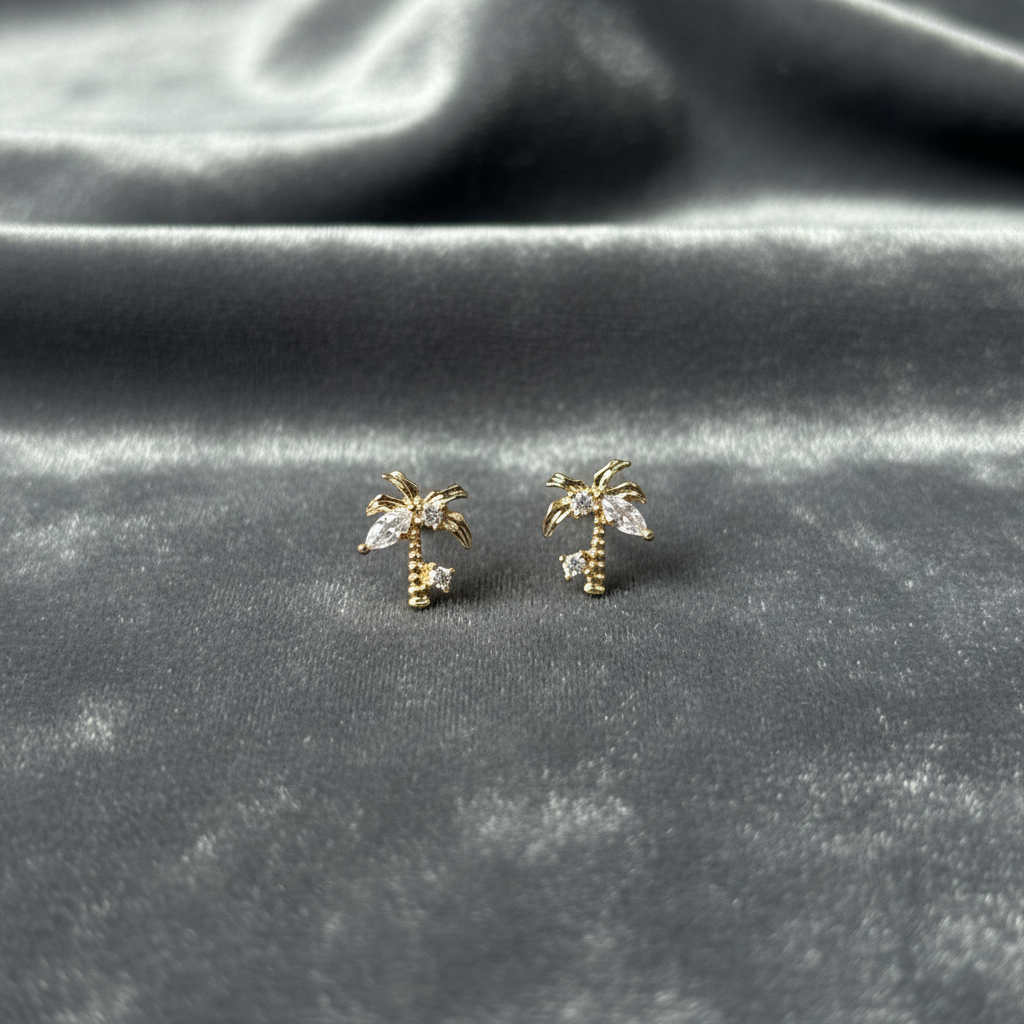 ROSIVAA Gold Palm Tree Crystal Stud Earrings