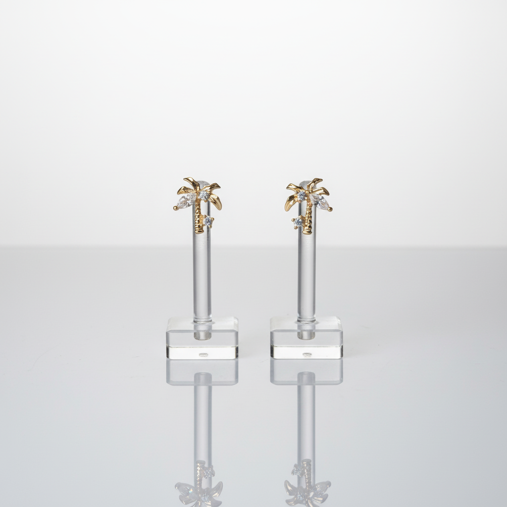 ROSIVAA Gold Palm Tree Crystal Stud Earrings