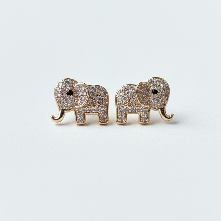 ROSIVAA Gold Pavé Elephant Crystal Studs